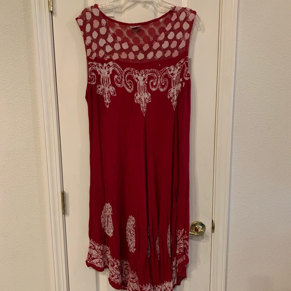 Red and white summer dress or swimsuit cover.